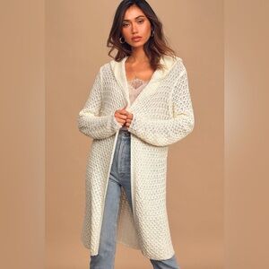 Lulu’s Utmost Comfort Ivory Hooded Long Cardigan Large